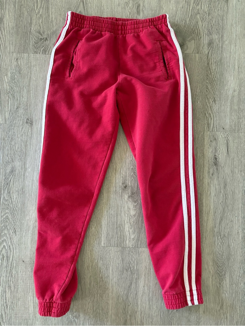 Brandy Melville Red Joggers with White Side Stripes